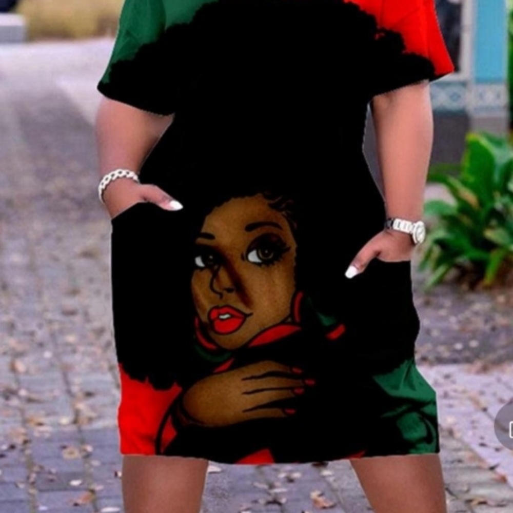 African dress, red and black